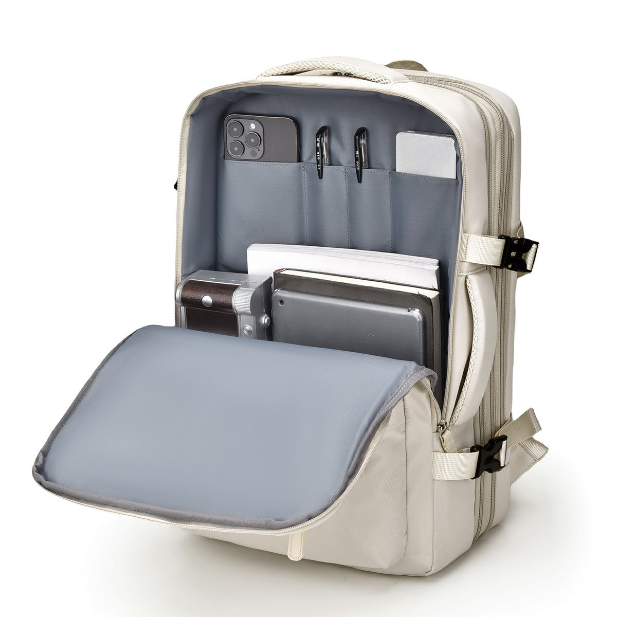 POFOKO PV24 Capacity Expandable Travel Backpack Student Laptop Carrying Daypack with USB Port - Beige POFOKO PV24 Capacity Expandable Travel Backpack Student Laptop Carrying Daypack with USB Port - Beige